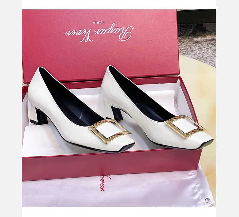 Women's Patent Leather High Heels - Square Buckle Chunky Heel Court Shoes - Elegant Office & Commuting Footwear - Spring Fashion 2026 showcase 17