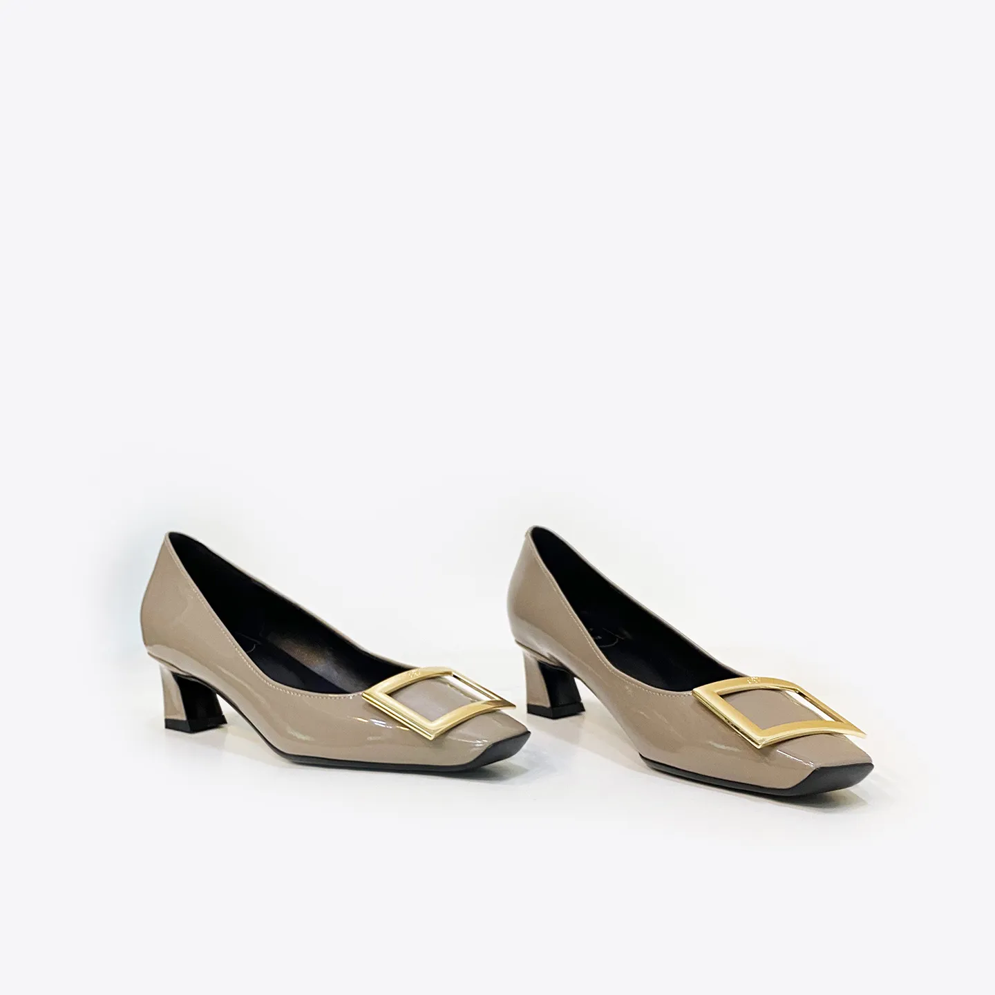 Women's Patent Leather High Heels - Square Buckle Chunky Heel Court Shoes - Elegant Office & Commuting Footwear - Spring Fashion 2026 thumbnail 2