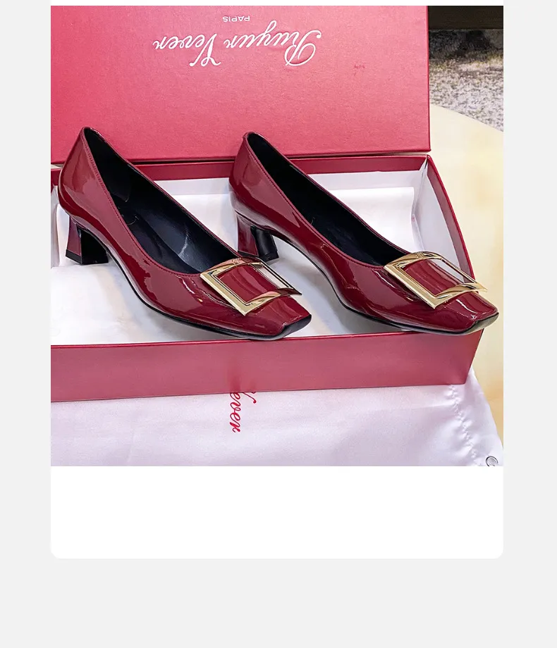 Women's Patent Leather High Heels - Square Buckle Chunky Heel Court Shoes - Elegant Office & Commuting Footwear - Spring Fashion 2026 showcase 18