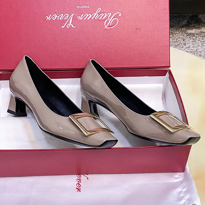 Women's Patent Leather High Heels - Square Buckle Chunky Heel Court Shoes - Elegant Office & Commuting Footwear - Spring Fashion 2026 thumbnail 4
