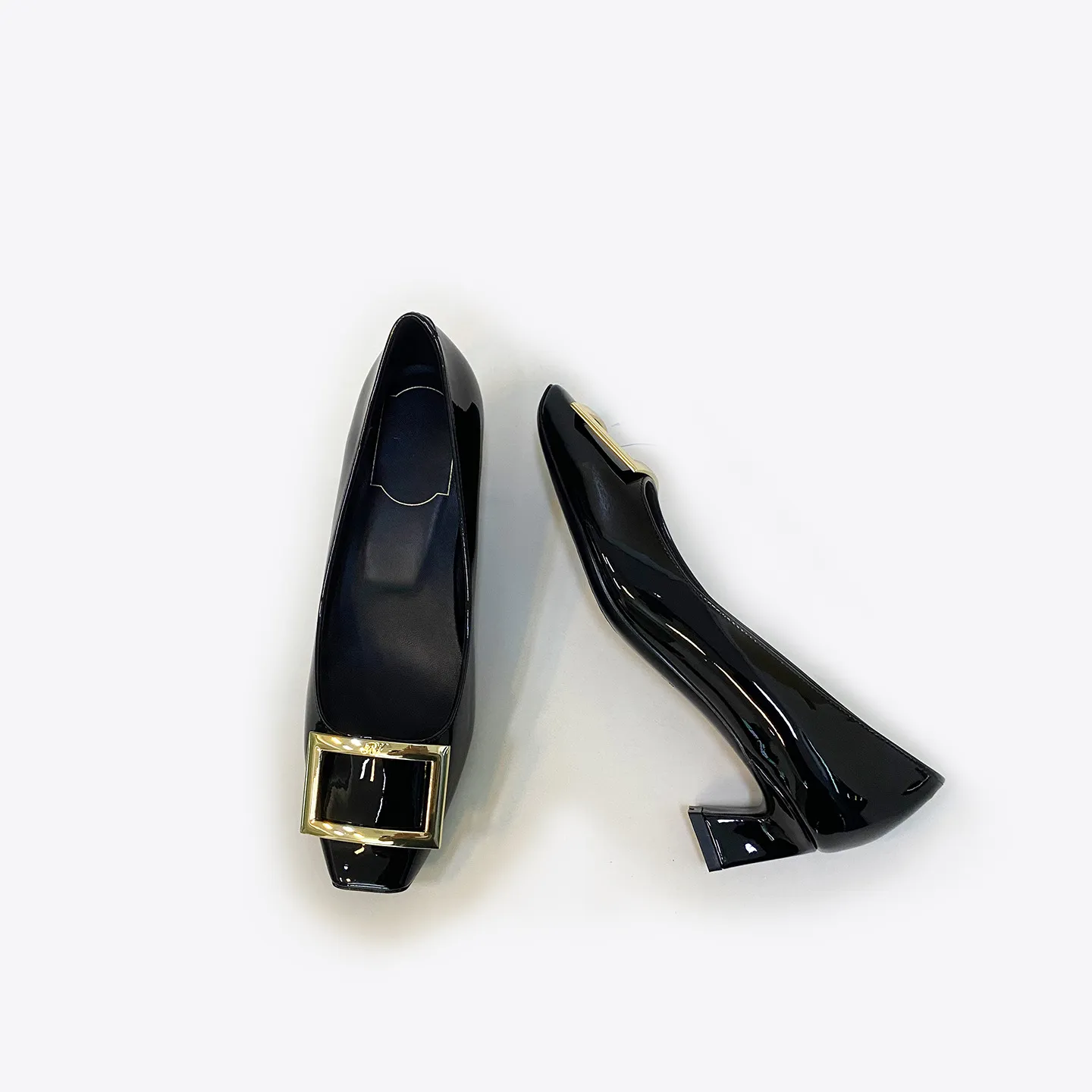 Women's Patent Leather High Heels - Square Buckle Chunky Heel Court Shoes - Elegant Office & Commuting Footwear - Spring Fashion 2026 thumbnail 3
