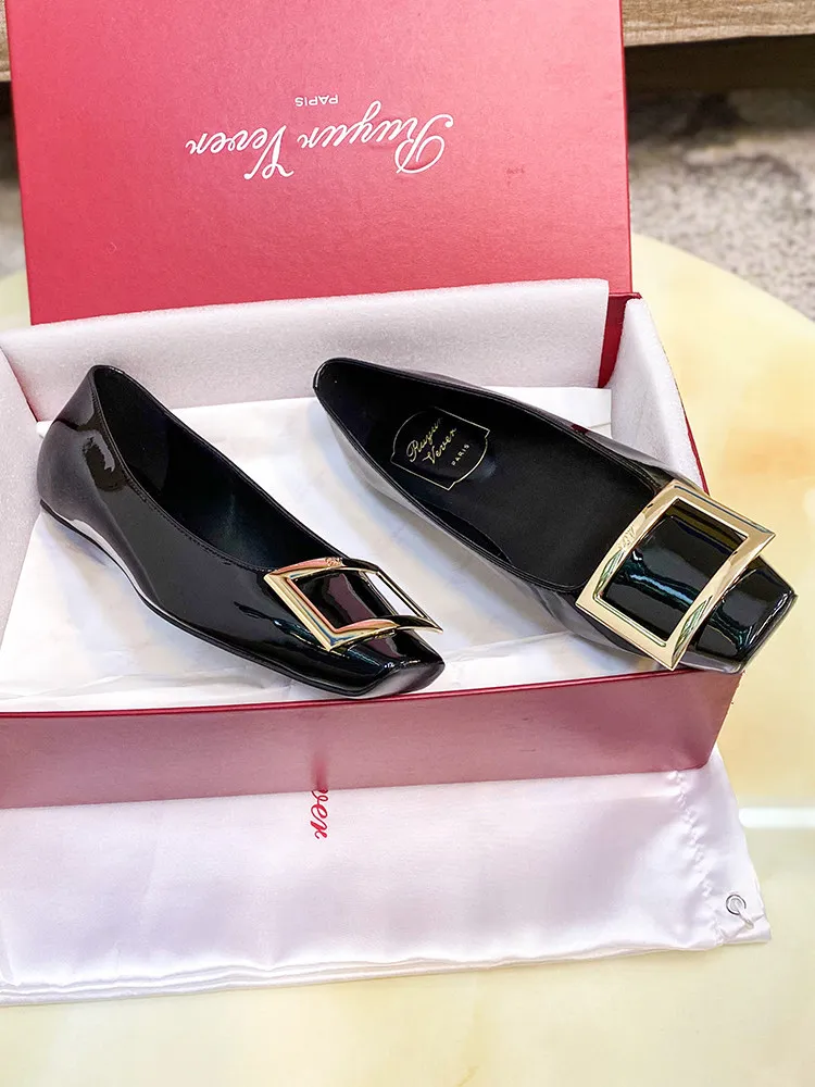 Women's Genuine Leather Flat Shoes with Square Buckle - Handmade High-End Classic Loafers, Comfortable High Heels, Factory Direct Sale thumbnail 6