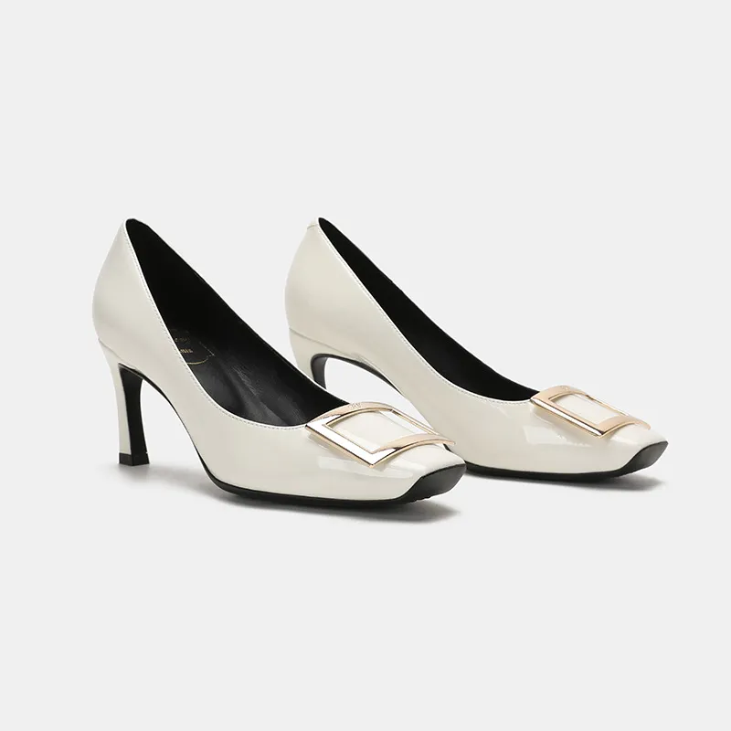 Women's Genuine Leather Flat Shoes with Square Buckle - Handmade High-End Classic Loafers, Comfortable High Heels, Factory Direct Sale showcase 10