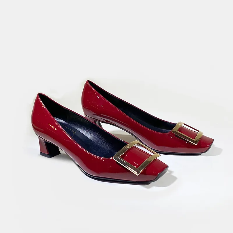 Women's Genuine Leather Flat Shoes with Square Buckle - Handmade High-End Classic Loafers, Comfortable High Heels, Factory Direct Sale showcase 13