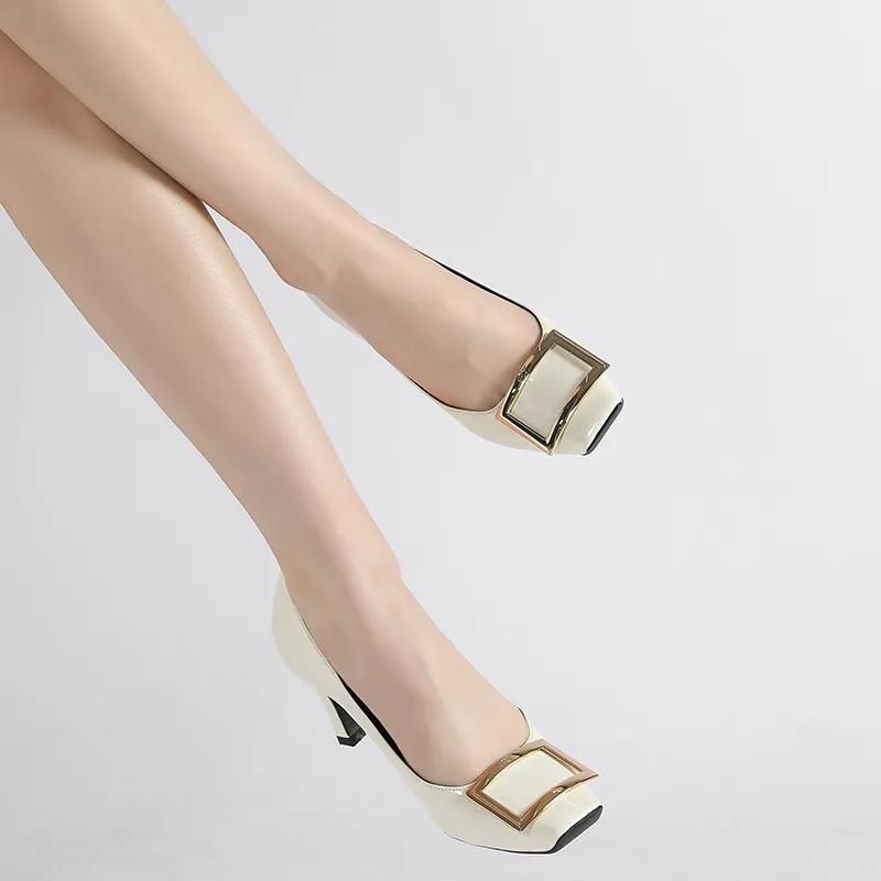 Women's Genuine Leather Flat Shoes with Square Buckle - Handmade High-End Classic Loafers, Comfortable High Heels, Factory Direct Sale showcase 11