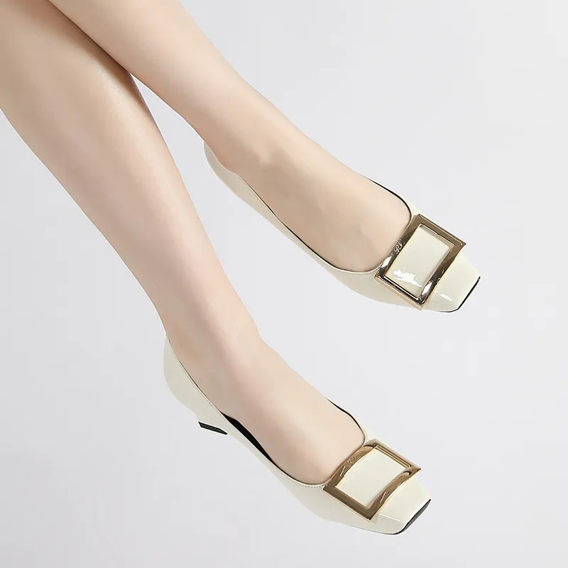 Women's Genuine Leather Flat Shoes with Square Buckle - Handmade High-End Classic Loafers, Comfortable High Heels, Factory Direct Sale showcase 17