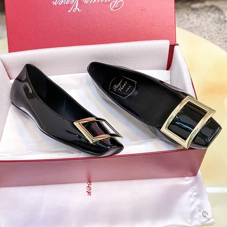 Women's Genuine Leather Flat Shoes with Square Buckle - Handmade High-End Classic Loafers, Comfortable High Heels, Factory Direct Sale thumbnail 2