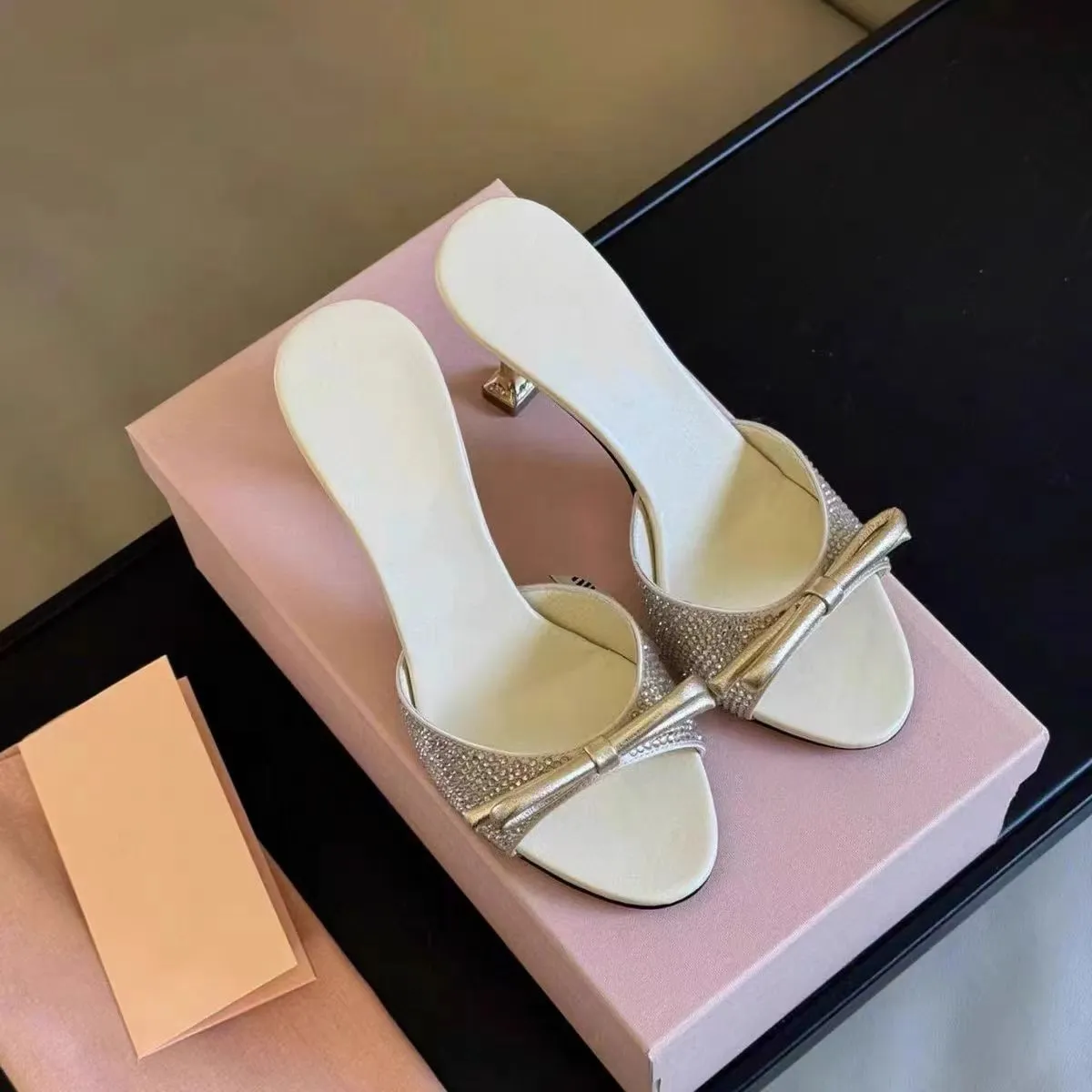 Elegant Women's Black Bowknot Rhinestone Slip-On Sandals - Summer High Heels, Round Toe Open Toe Fashionable Dress Shoes for Parties & Events showcase 7