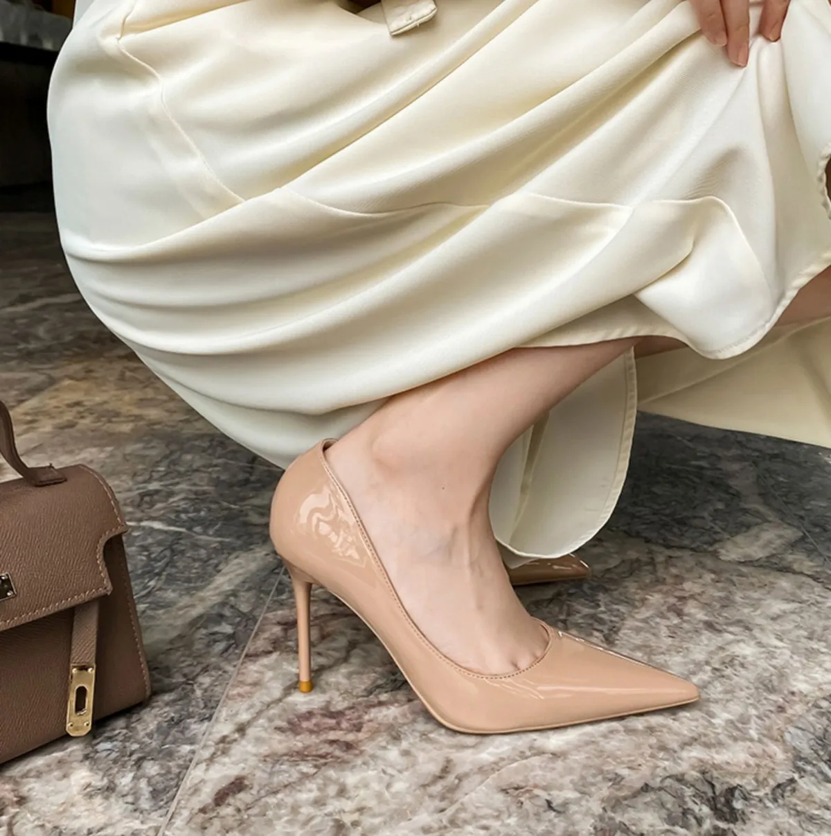 Women's Genuine Leather Nude High Heels - Comfortable Thin Heel Dress Shoes for Summer, Elegant Niche Design, No Tired Feet showcase 16