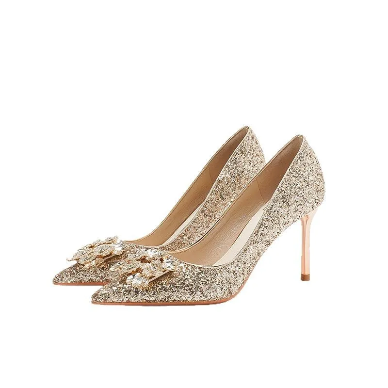 Champagne Gold Crystal Wedding Shoes for Women - Elegant High Heels, Bride & Bridesmaid Shoes, Engagement & Special Occasion Footwear thumbnail 5
