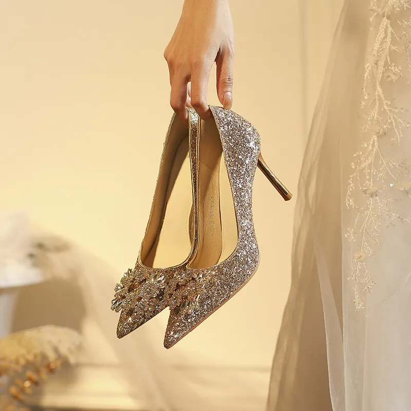 Champagne Gold Crystal Wedding Shoes for Women - Elegant High Heels, Bride & Bridesmaid Shoes, Engagement & Special Occasion Footwear thumbnail 4
