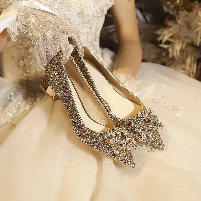 Champagne Gold Crystal Wedding Shoes for Women - Elegant High Heels, Bride & Bridesmaid Shoes, Engagement & Special Occasion Footwear thumbnail 6