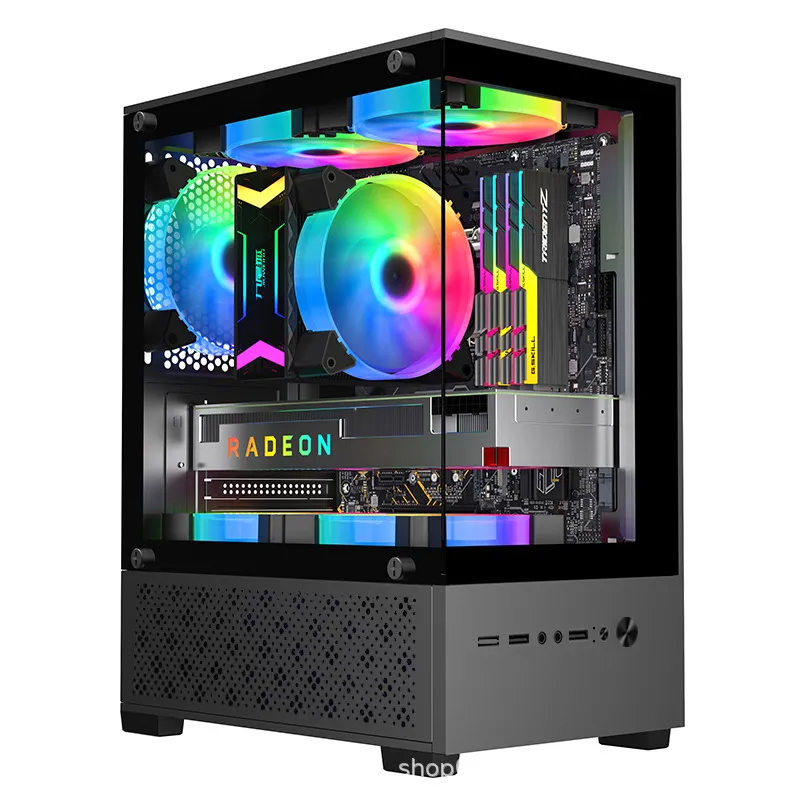 MATX PC Case Tempered Glass Side Panel DIY Desktop Computer Case Micro ATX Gaming PC Case Transparent Shell for Small and Medium Motherboards