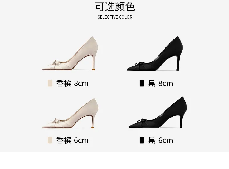 Women's Satin Stiletto High Heels Elegant Party Dress Shoes Pointed Toe Pumps with Bowknot Wholesale showcase 4