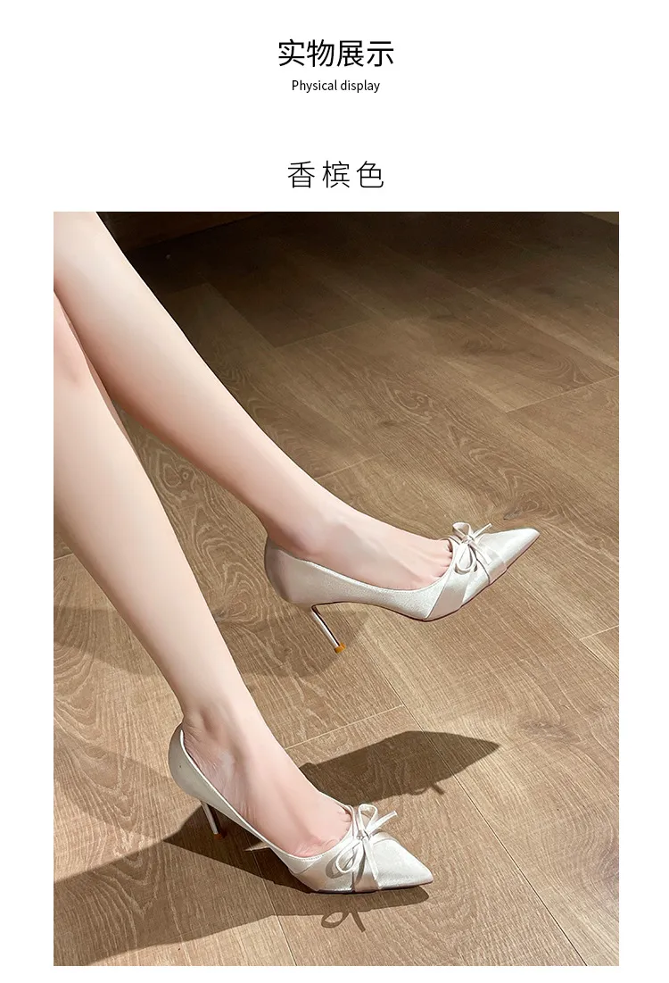 Women's Satin Stiletto High Heels Elegant Party Dress Shoes Pointed Toe Pumps with Bowknot Wholesale showcase 5