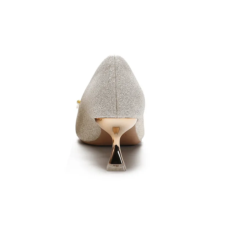 Women's Champagne Wedding Shoes Pointed High Heel Bridal Dress Pumps Plus Size 40-43 Elegant Formal Occasion Footwear thumbnail 6