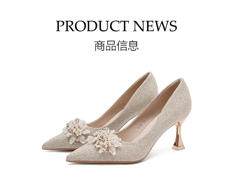 Women's Champagne Wedding Shoes Pointed High Heel Bridal Dress Pumps Plus Size 40-43 Elegant Formal Occasion Footwear showcase 5