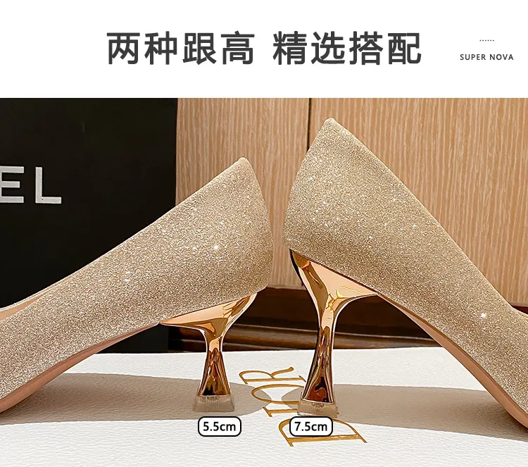 Women's Champagne Wedding Shoes Pointed High Heel Bridal Dress Pumps Plus Size 40-43 Elegant Formal Occasion Footwear showcase 7