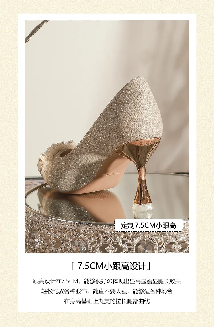 Women's Champagne Wedding Shoes Pointed High Heel Bridal Dress Pumps Plus Size 40-43 Elegant Formal Occasion Footwear showcase 11