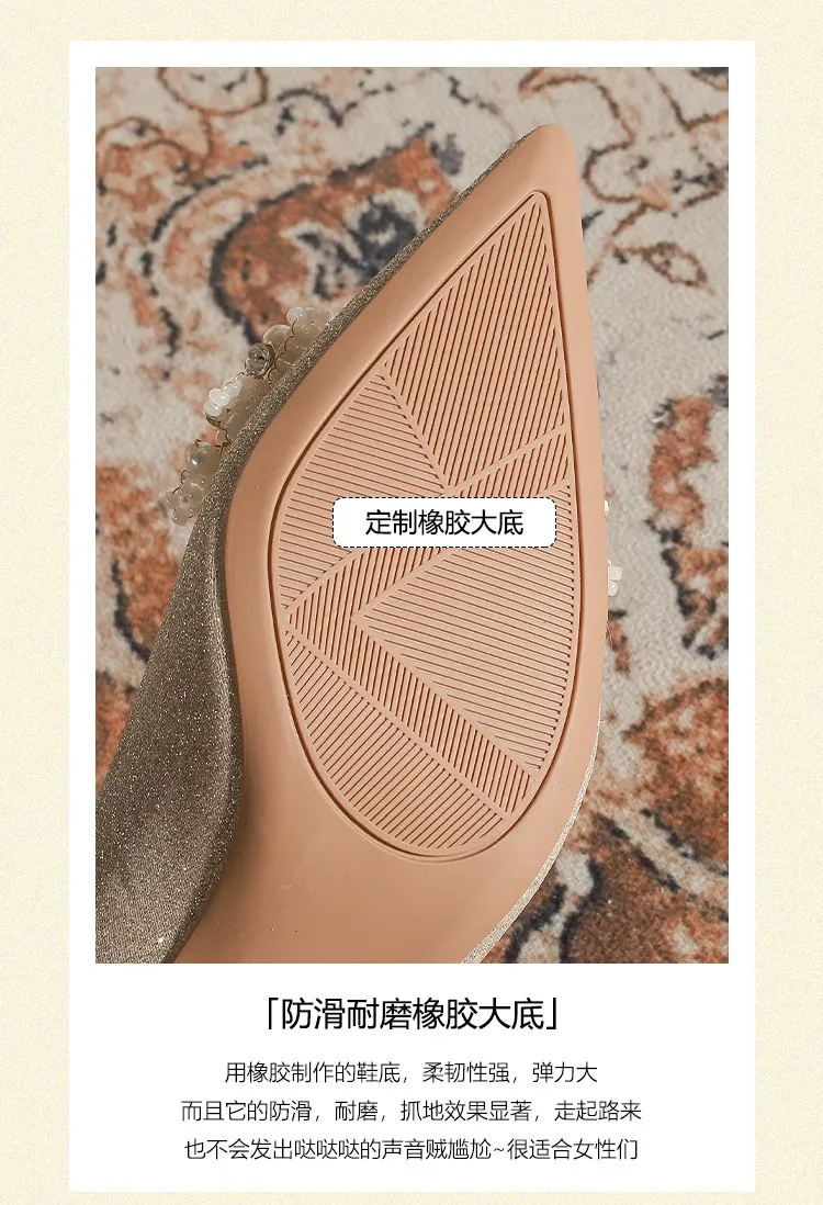 Women's Champagne Wedding Shoes Pointed High Heel Bridal Dress Pumps Plus Size 40-43 Elegant Formal Occasion Footwear showcase 12