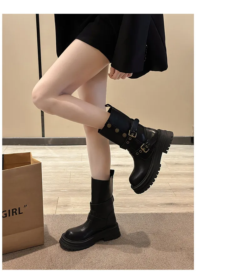 Women's British Style Ankle Boots 2025 Autumn Retro Maillard Brown/Black Thick Sole Short Boots Comfortable Fashionable Ladies Footwear showcase 13