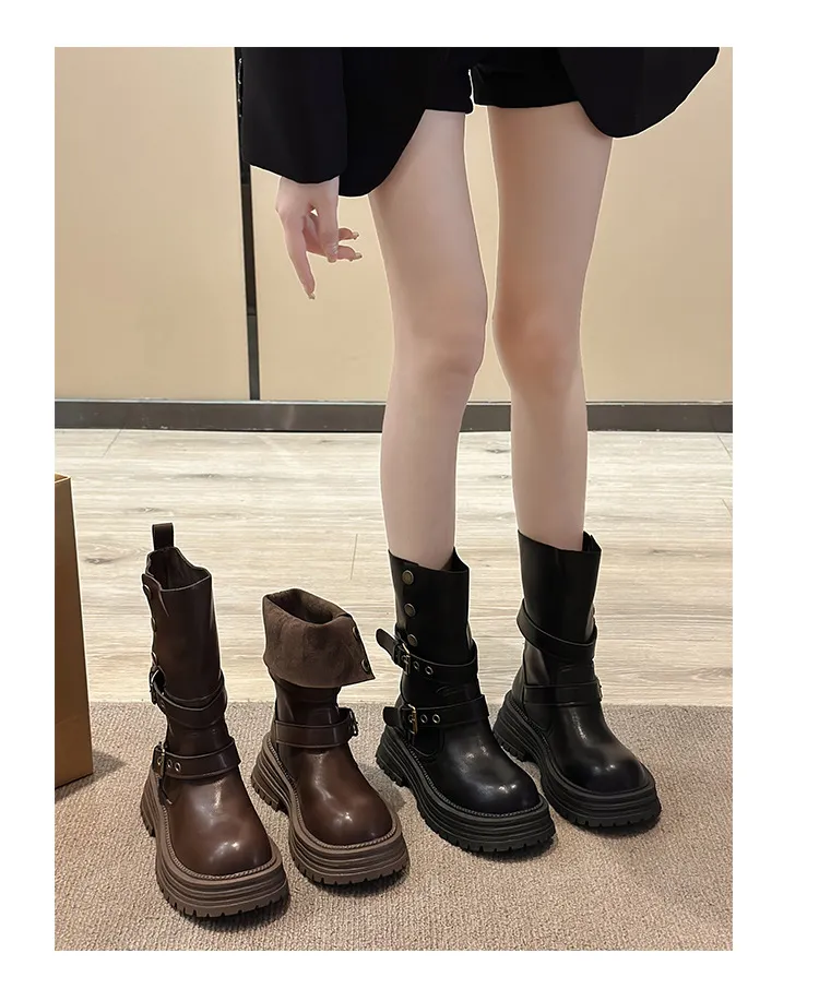 Women's British Style Ankle Boots 2025 Autumn Retro Maillard Brown/Black Thick Sole Short Boots Comfortable Fashionable Ladies Footwear showcase 1