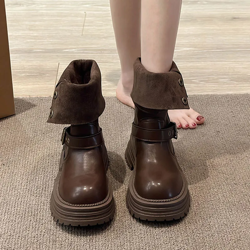 Women's British Style Ankle Boots 2025 Autumn Retro Maillard Brown/Black Thick Sole Short Boots Comfortable Fashionable Ladies Footwear thumbnail 2