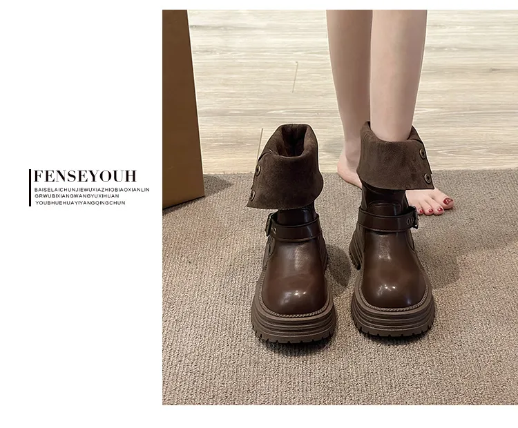 Women's British Style Ankle Boots 2025 Autumn Retro Maillard Brown/Black Thick Sole Short Boots Comfortable Fashionable Ladies Footwear showcase 10