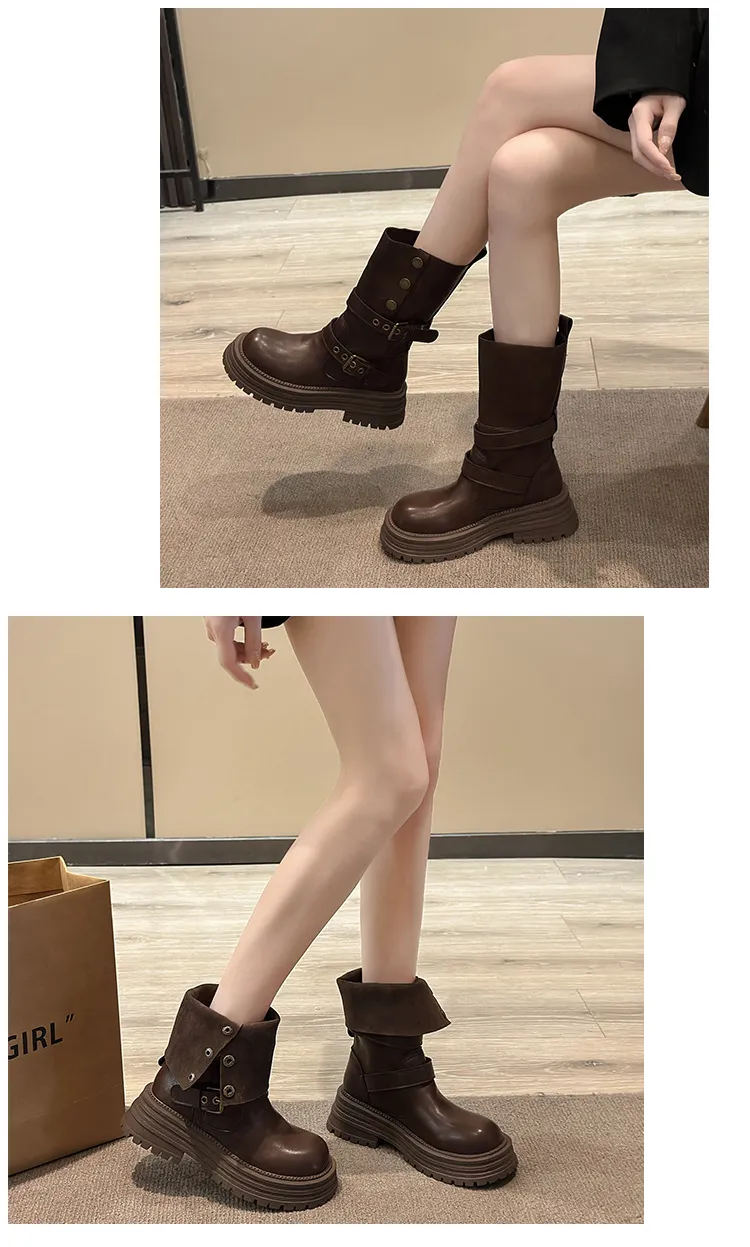 Women's British Style Ankle Boots 2025 Autumn Retro Maillard Brown/Black Thick Sole Short Boots Comfortable Fashionable Ladies Footwear showcase 12