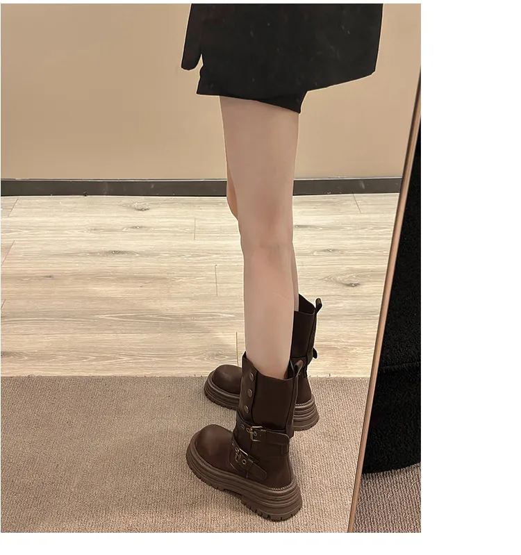 Women's British Style Ankle Boots 2025 Autumn Retro Maillard Brown/Black Thick Sole Short Boots Comfortable Fashionable Ladies Footwear showcase 16
