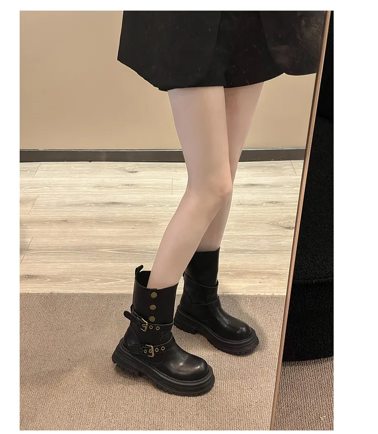 Women's British Style Ankle Boots 2025 Autumn Retro Maillard Brown/Black Thick Sole Short Boots Comfortable Fashionable Ladies Footwear showcase 19
