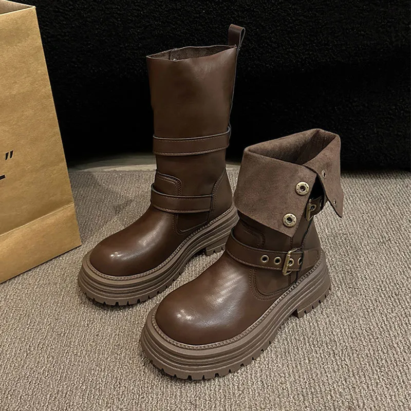 Women's British Style Ankle Boots 2025 Autumn Retro Maillard Brown/Black Thick Sole Short Boots Comfortable Fashionable Ladies Footwear thumbnail 6
