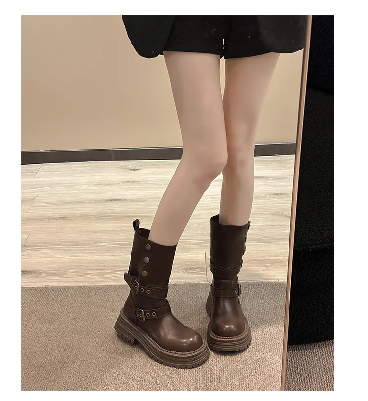 Women's British Style Ankle Boots 2025 Autumn Retro Maillard Brown/Black Thick Sole Short Boots Comfortable Fashionable Ladies Footwear showcase 20