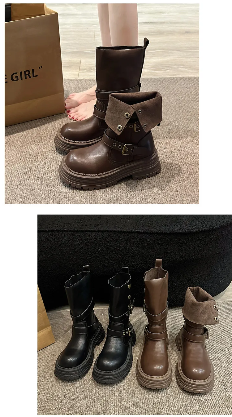 Women's British Style Ankle Boots 2025 Autumn Retro Maillard Brown/Black Thick Sole Short Boots Comfortable Fashionable Ladies Footwear showcase 11