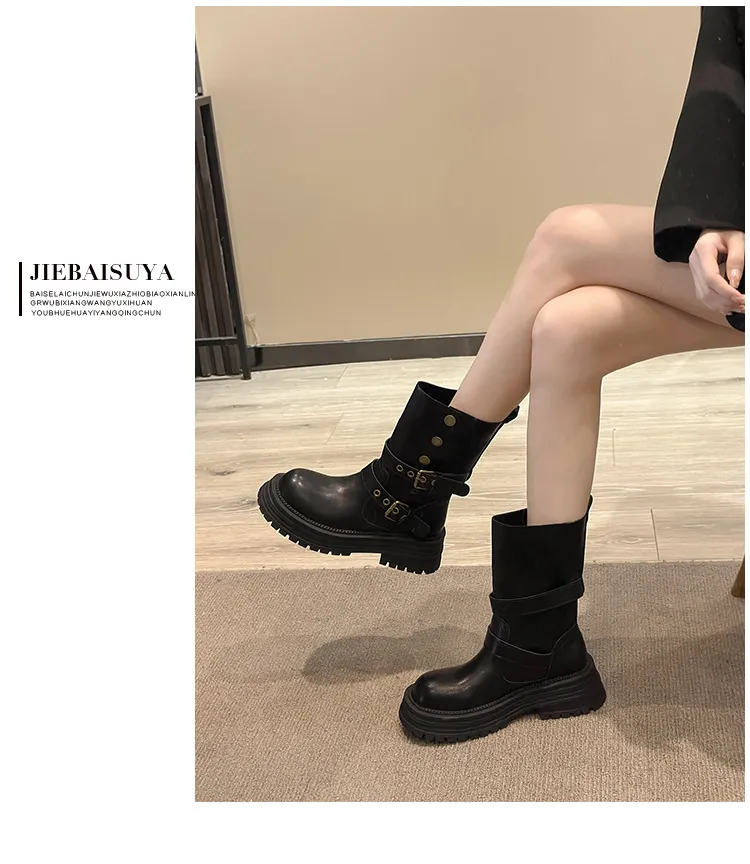 Women's British Style Ankle Boots 2025 Autumn Retro Maillard Brown/Black Thick Sole Short Boots Comfortable Fashionable Ladies Footwear showcase 15