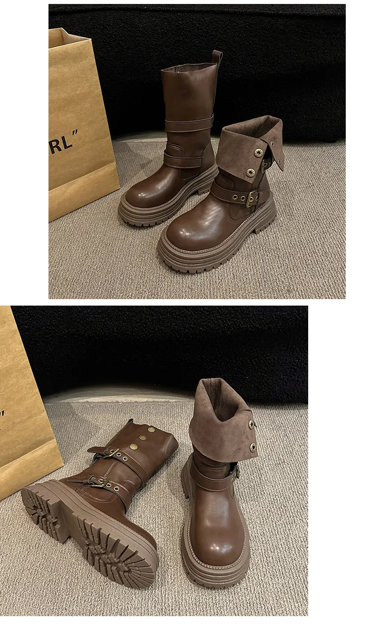 Women's British Style Ankle Boots 2025 Autumn Retro Maillard Brown/Black Thick Sole Short Boots Comfortable Fashionable Ladies Footwear showcase 17