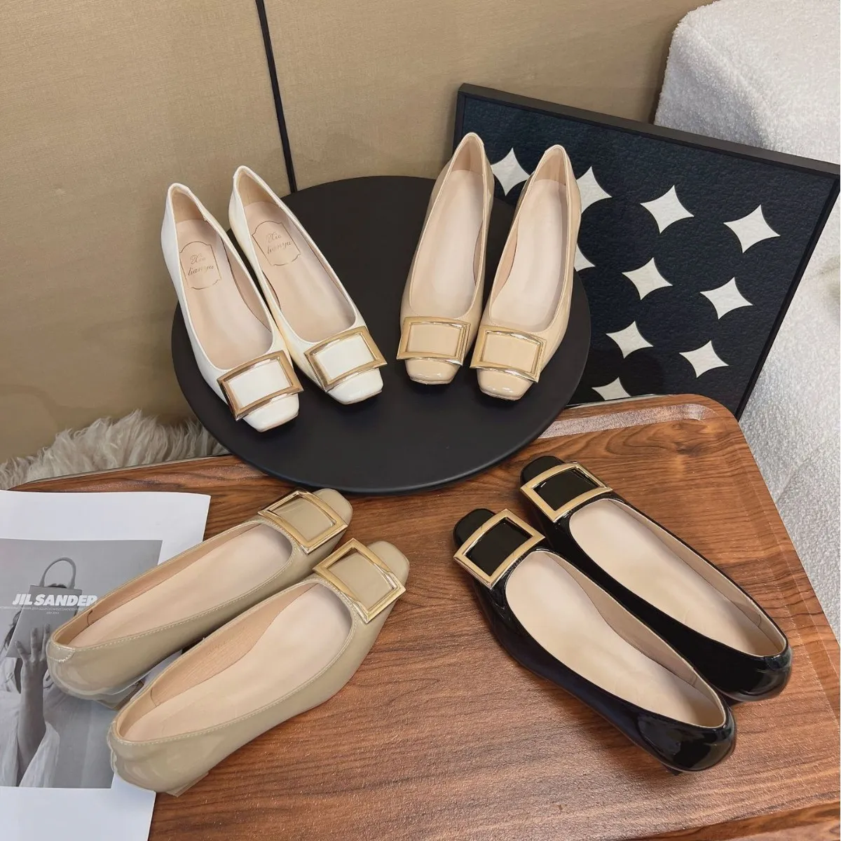 Women's Classic Square Toe Low Heel Pumps Elegant Buckle Slip-On Shoes Comfortable Soft Sole Office Commute Dress Shoes thumbnail 1