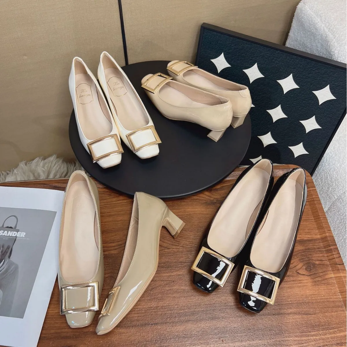 Women's Classic Square Toe Low Heel Pumps Elegant Buckle Slip-On Shoes Comfortable Soft Sole Office Commute Dress Shoes thumbnail 2