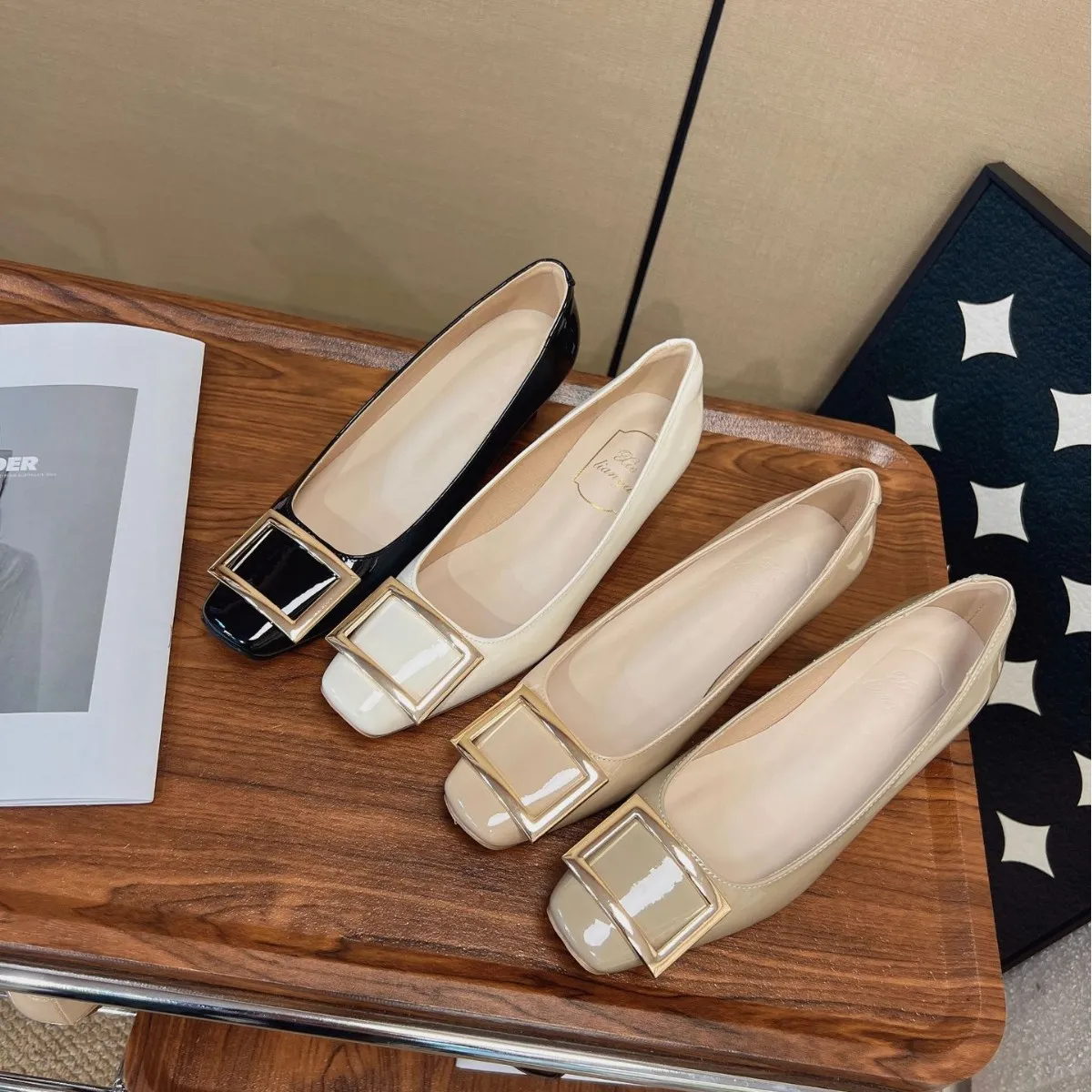 Women's Classic Square Toe Low Heel Pumps Elegant Buckle Slip-On Shoes Comfortable Soft Sole Office Commute Dress Shoes thumbnail 3