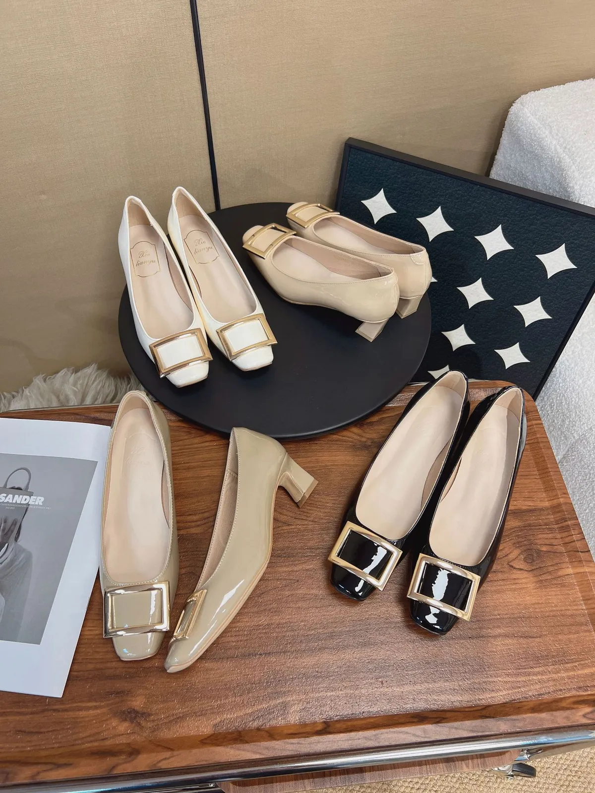 Women's Classic Square Toe Low Heel Pumps Elegant Buckle Slip-On Shoes Comfortable Soft Sole Office Commute Dress Shoes showcase 2