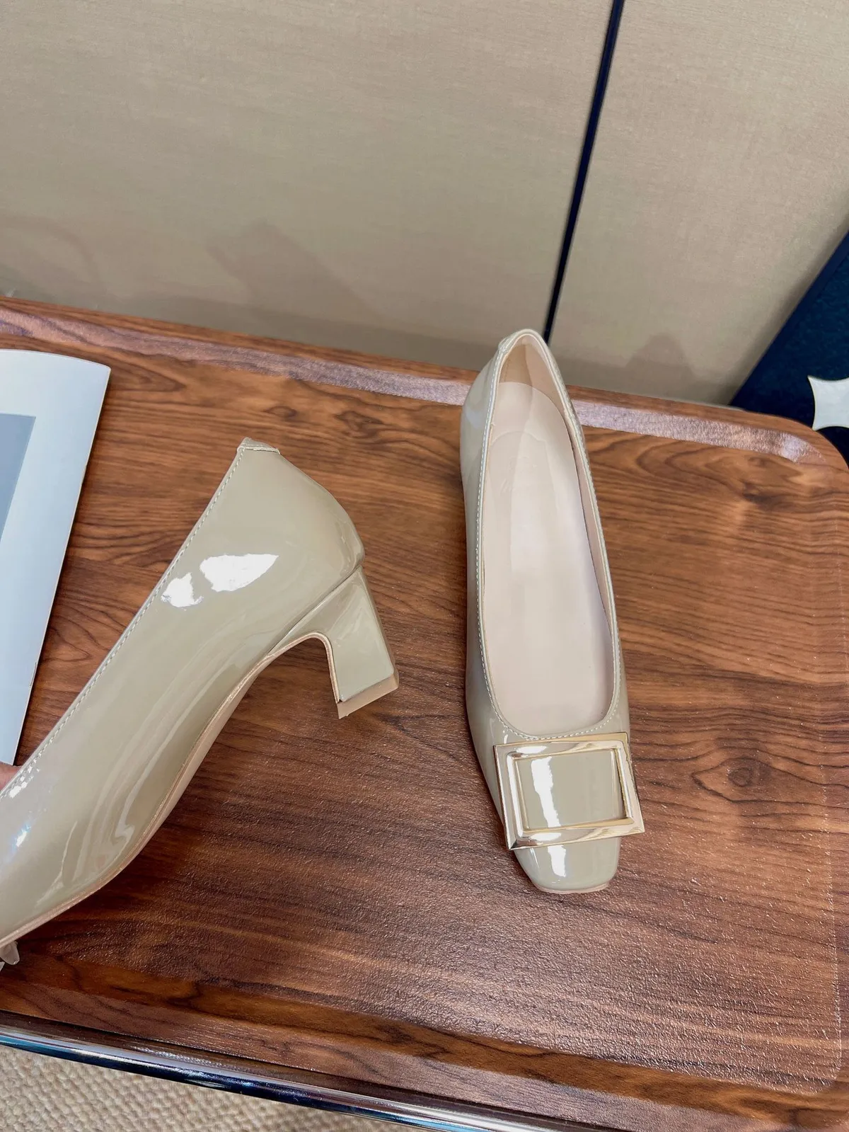 Women's Classic Square Toe Low Heel Pumps Elegant Buckle Slip-On Shoes Comfortable Soft Sole Office Commute Dress Shoes showcase 4