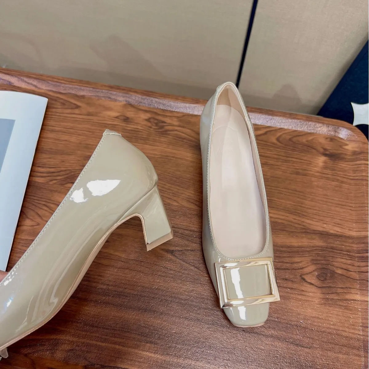 Women's Classic Square Toe Low Heel Pumps Elegant Buckle Slip-On Shoes Comfortable Soft Sole Office Commute Dress Shoes thumbnail 4