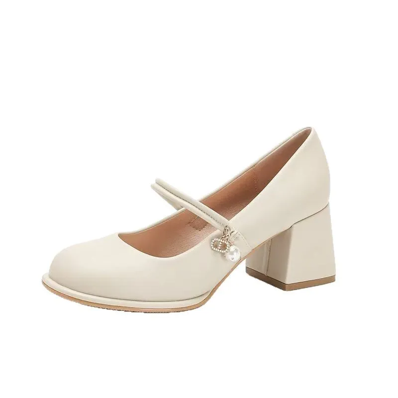 Women's Mary Jane Shoes 2024 Spring Autumn Fashion Chunky Heel Pumps Versatile French Style Elegant High Heels for Skirts thumbnail 5