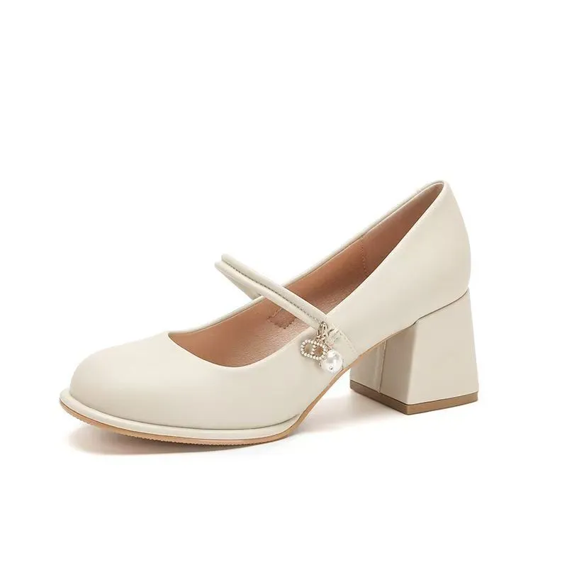 Women's Mary Jane Shoes 2024 Spring Autumn Fashion Chunky Heel Pumps Versatile French Style Elegant High Heels for Skirts showcase 17