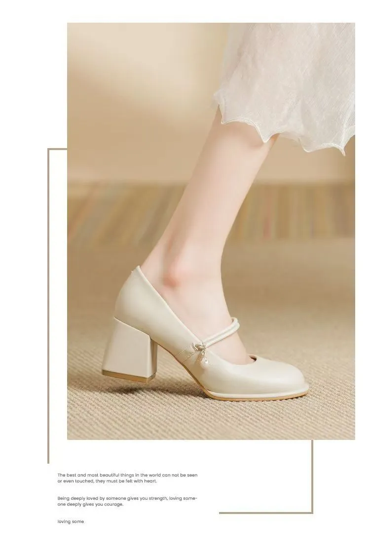 Women's Mary Jane Shoes 2024 Spring Autumn Fashion Chunky Heel Pumps Versatile French Style Elegant High Heels for Skirts showcase 7