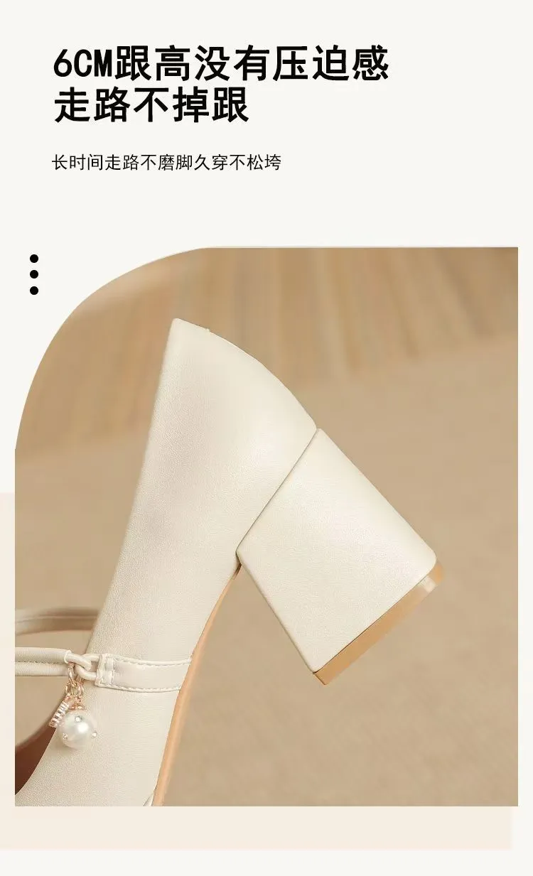 Women's Mary Jane Shoes 2024 Spring Autumn Fashion Chunky Heel Pumps Versatile French Style Elegant High Heels for Skirts showcase 12