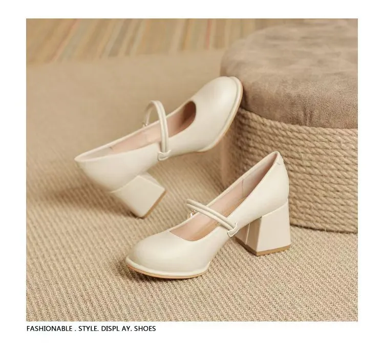 Women's Mary Jane Shoes 2024 Spring Autumn Fashion Chunky Heel Pumps Versatile French Style Elegant High Heels for Skirts showcase 15