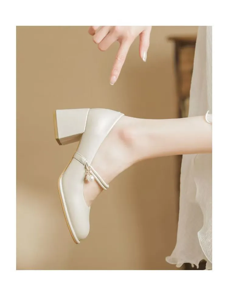 Women's Mary Jane Shoes 2024 Spring Autumn Fashion Chunky Heel Pumps Versatile French Style Elegant High Heels for Skirts showcase 14
