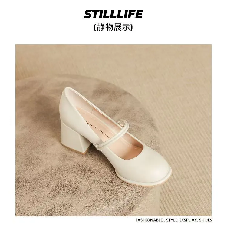 Women's Mary Jane Shoes 2024 Spring Autumn Fashion Chunky Heel Pumps Versatile French Style Elegant High Heels for Skirts showcase 16