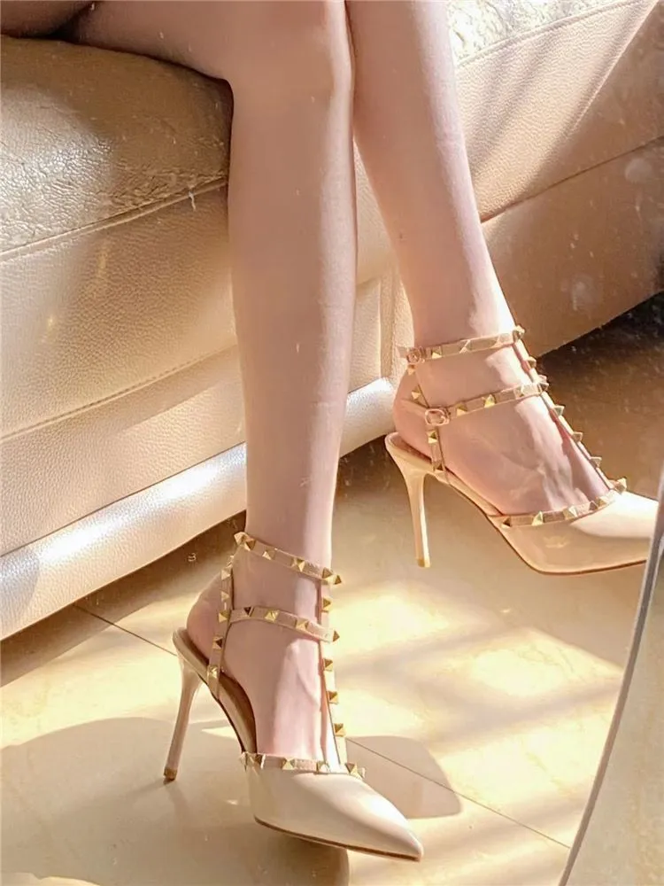 Women's Stiletto High Heels with Rivets - 2024 New Style Buckle Non-Slip Work Shoes - Pointed Toe, All-Match Fashion Pumps showcase 4
